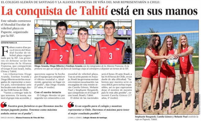 DIEGO ARANDA, DIEGO JILIBERTO Y ESTEBAN ARANDA A LA CONQUISTA DE TAHITÍ - Mundial  escolar de Voleibol playa