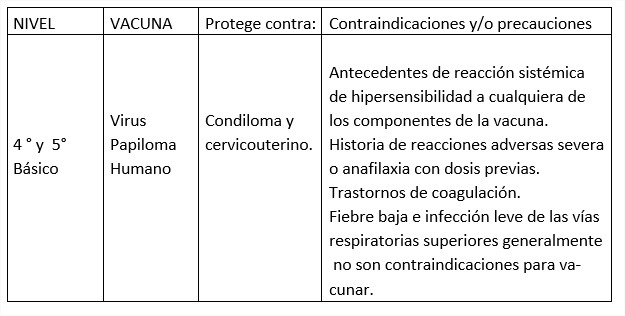 CAMPAÑA DE VACUNACIÓN EN SEPTIEMBRE PARA LOS 1º, 4º, 5º y 8º BÁSICOS