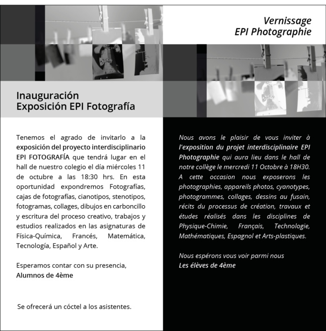 Spéciale invitation des 4èmes: Vernissage EPI Photographie Spéciale invitation des 4èmes: Vernissage EPI Photographie