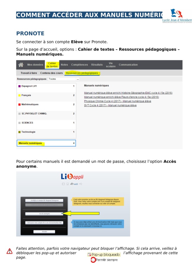 ACCÉDER AUX MANUELS NUMÉRIQUES VIA PRONOTE.