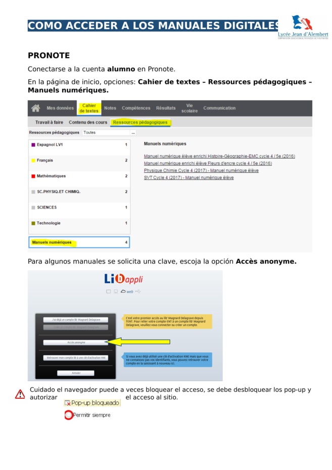 ACCÉDER AUX MANUELS NUMÉRIQUES VIA PRONOTE.