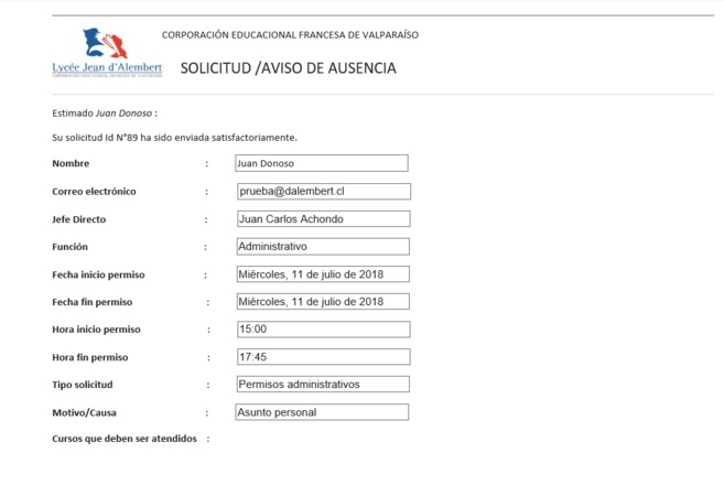 correo confirmación envío solicitud