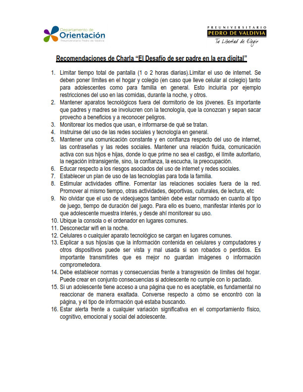 Resultado Charla El desafío de ser padres en la era digital : recomendaciones para buen uso Resultado Charla El desafío de ser padres en la era digital : recomendaciones para buen uso