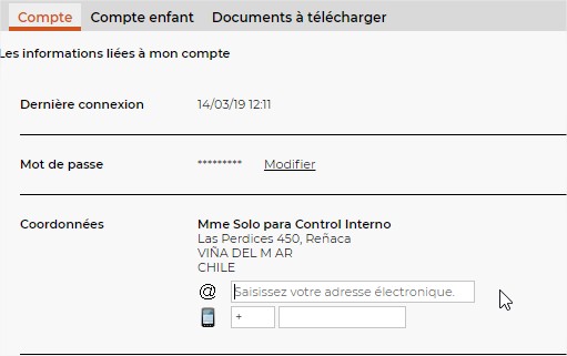 PRN: Completar la ficha de contacto Apoderados / Renseigner la fiche contact Parents