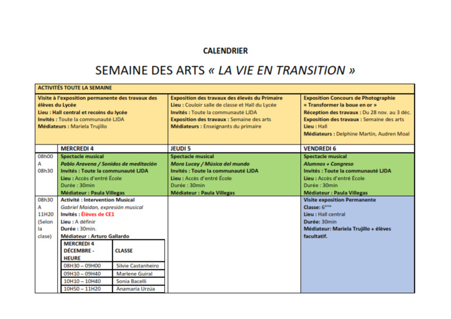 Du 4 au 6 décemble: Place à l'art dans notre établissement!