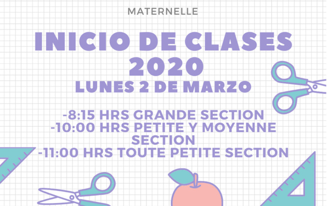 Información inicio de clases 2020: MATERNELLE  Información inicio de clases 2020: MATERNELLE