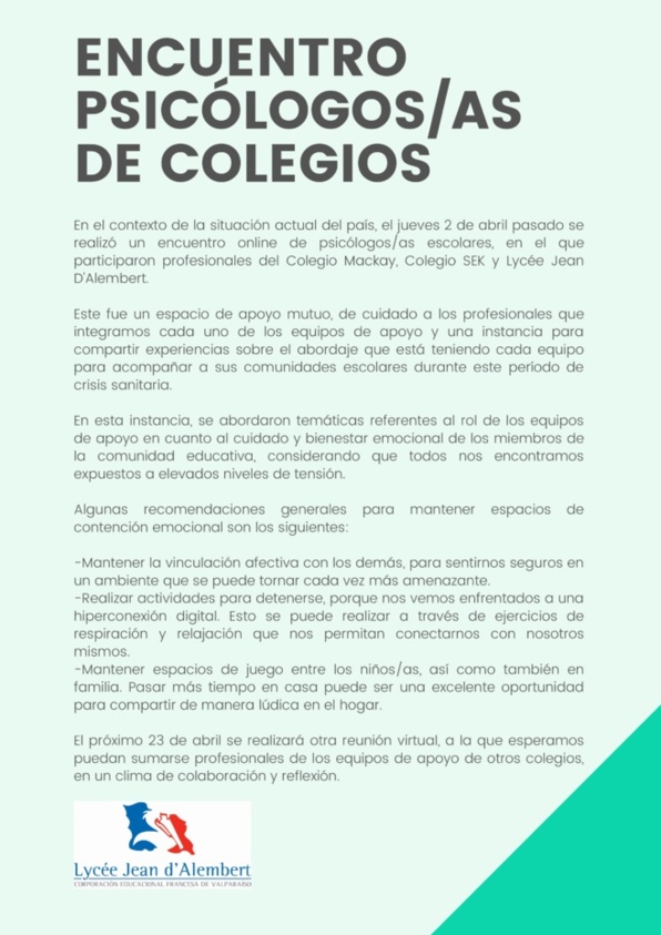 ENCUENTRO PSICÓLOGOS/AS DE COLEGIOS 