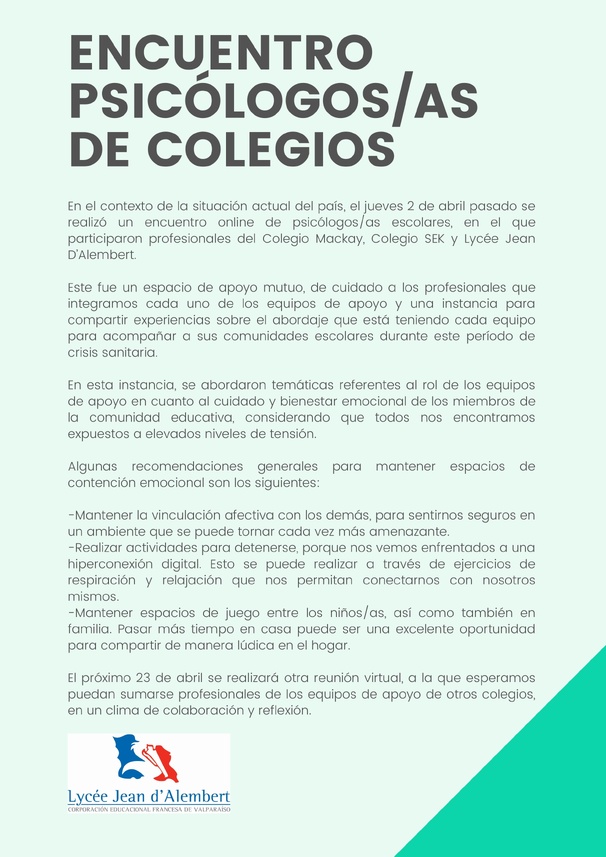 ENCUENTRO PSICÓLOGOS/AS DE COLEGIOS ENCUENTRO PSICÓLOGOS/AS DE COLEGIOS