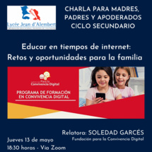 Charla para Madres, Padres y Apoderados Ciclo Secundario / Conférence pour les Parents du Cycle Secondaire