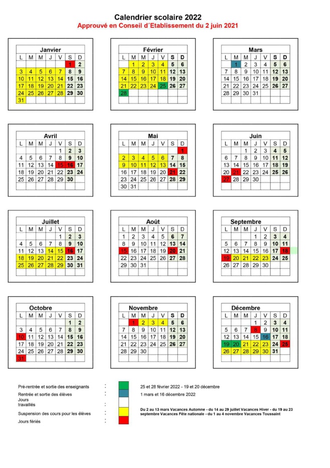 Calendrier scolaire 2022