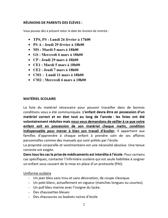 Information Rentrée 2024