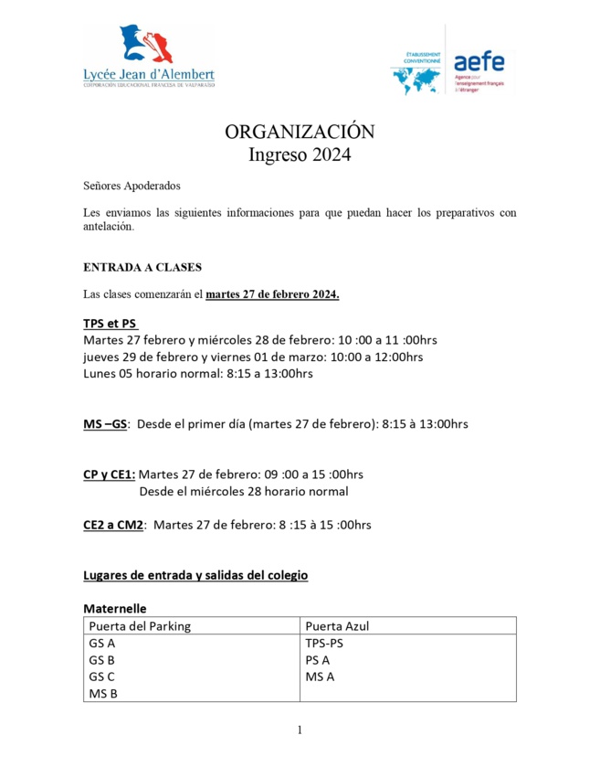 Information Rentrée 2024