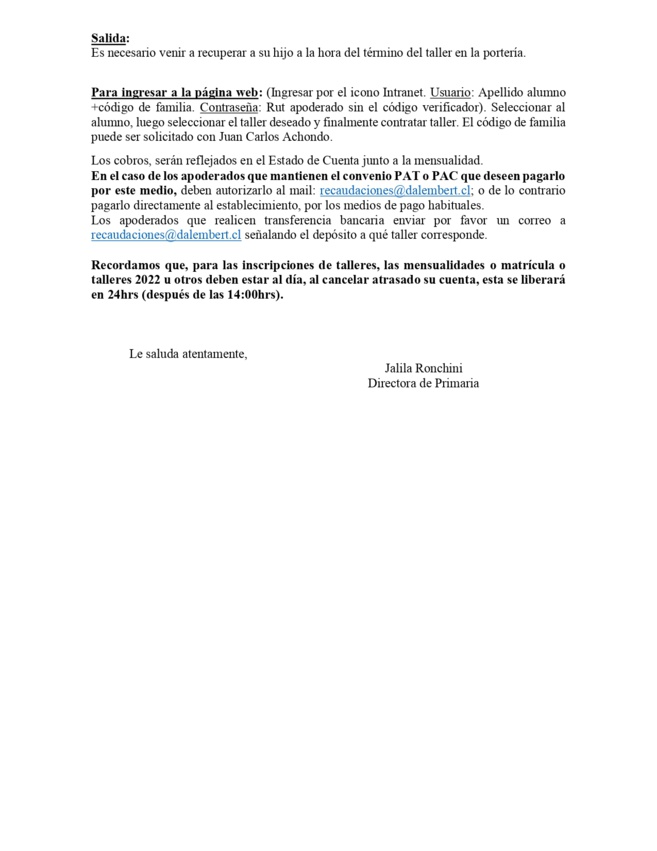 Talleres 1er Semestre 2023 Élémentaire