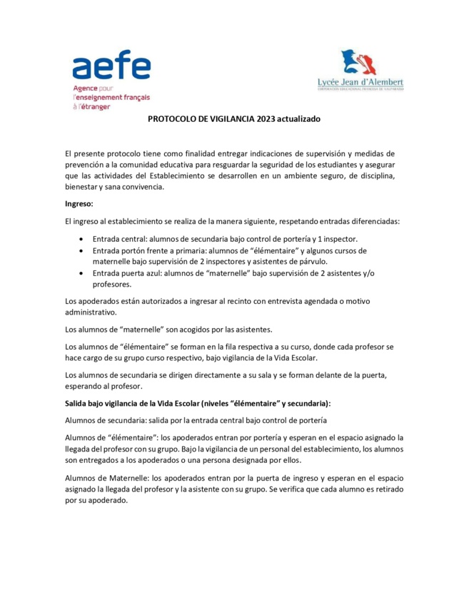 Protocole surveillance 2023 - Protocolo de Vigilancia 2023 (actualizado Abril 2023) Protocole surveillance 2023 - Protocolo de Vigilancia 2023 (actualizado Abril 2023)