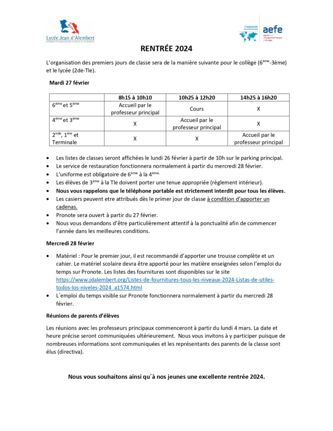 Information Rentrée 2024