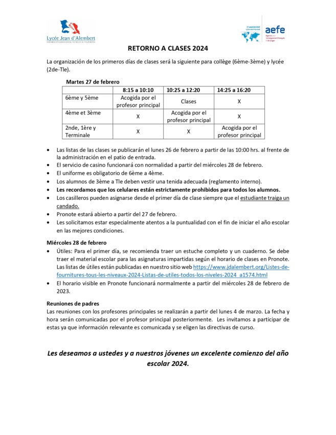 Information Rentrée 2024
