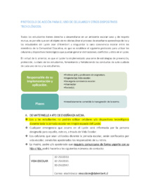 PROTOCOLO DE ACCIÓN PARA EL USO DE CELULARES Y OTROS DISPOSITIVOS TECNOLÓGICOS