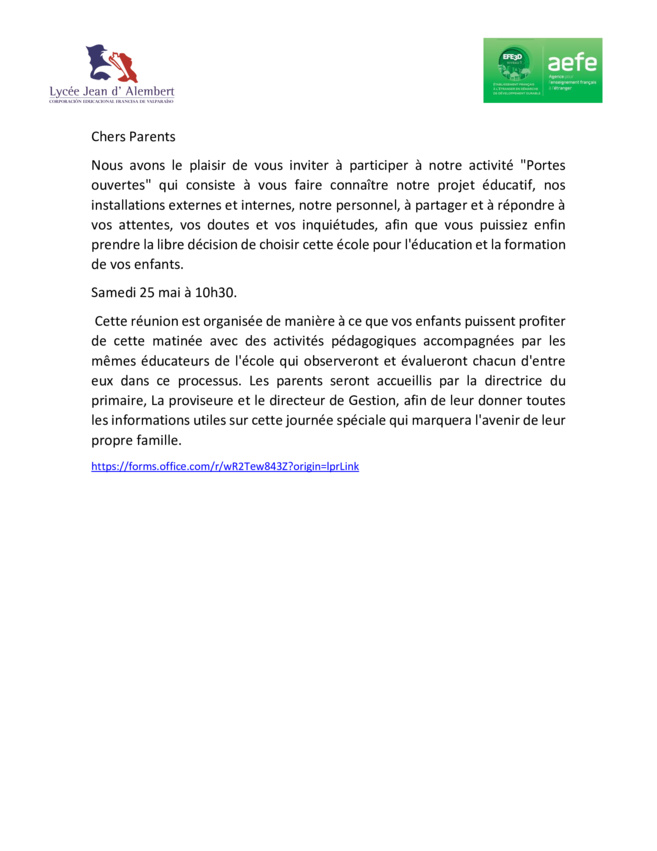 Invitation "Portes Ouvertes" Invitation "Portes Ouvertes"