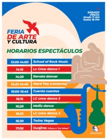 Feria de la cultura y las artes: Horario espectáculos y talleres (+ talleres en 2do video) Feria de la cultura y las artes: Horario espectáculos y talleres (+ talleres en 2do video)