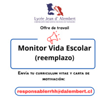 LJDA recrute Monitor Vida Escolar (reemplazo) LJDA recrute Monitor Vida Escolar (reemplazo)