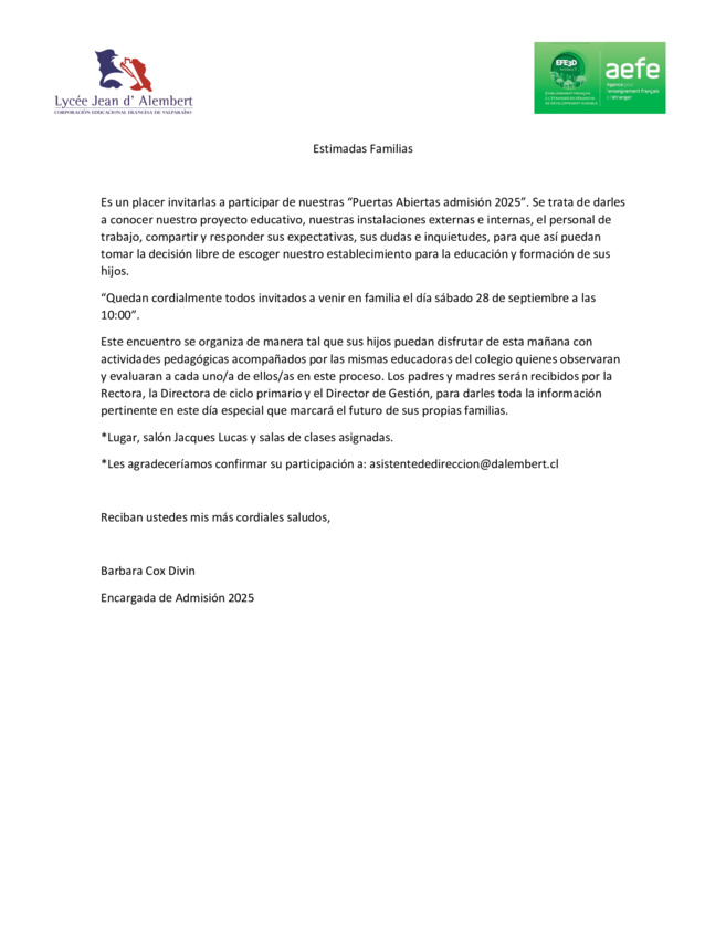 Invitación Puertas Abiertas 2025 Invitación Puertas Abiertas 2025