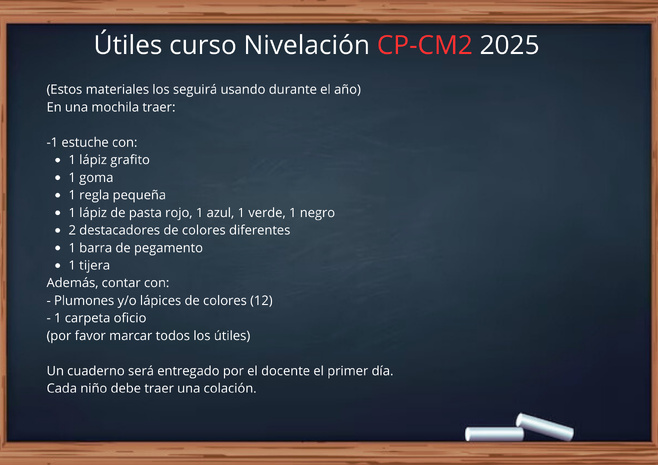 Horarios y útiles Cursos de Nivelación Francés Verano 2025 Horarios y útiles Cursos de Nivelación Francés Verano 2025