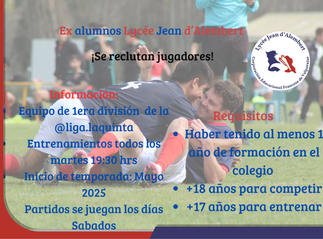 ¡El equipo de fútbol de ex alumnos alumnos del Lycée Jean D'Alembert busca nuevos jugadores! ¡El equipo de fútbol de ex alumnos alumnos del Lycée Jean D'Alembert busca nuevos jugadores!