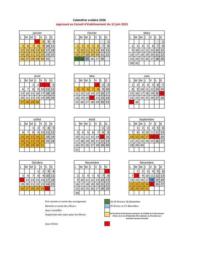 Calendario escolar Calendario escolar