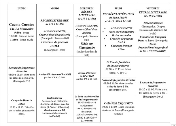 PROGRAMA SEMANA DEL LIBRO DEL 22 AL 26 DE MAYO - PRIMARIA Y SECUNDARIA