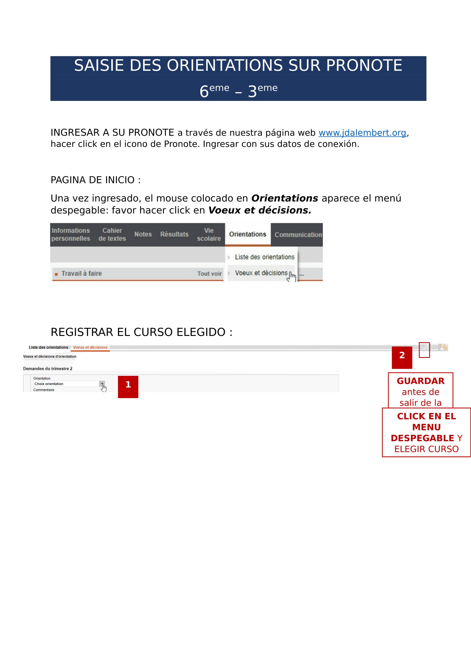 SAISIE DES ORIENTATIONS SUR PRONOTE : NIVEAU 6e-3e