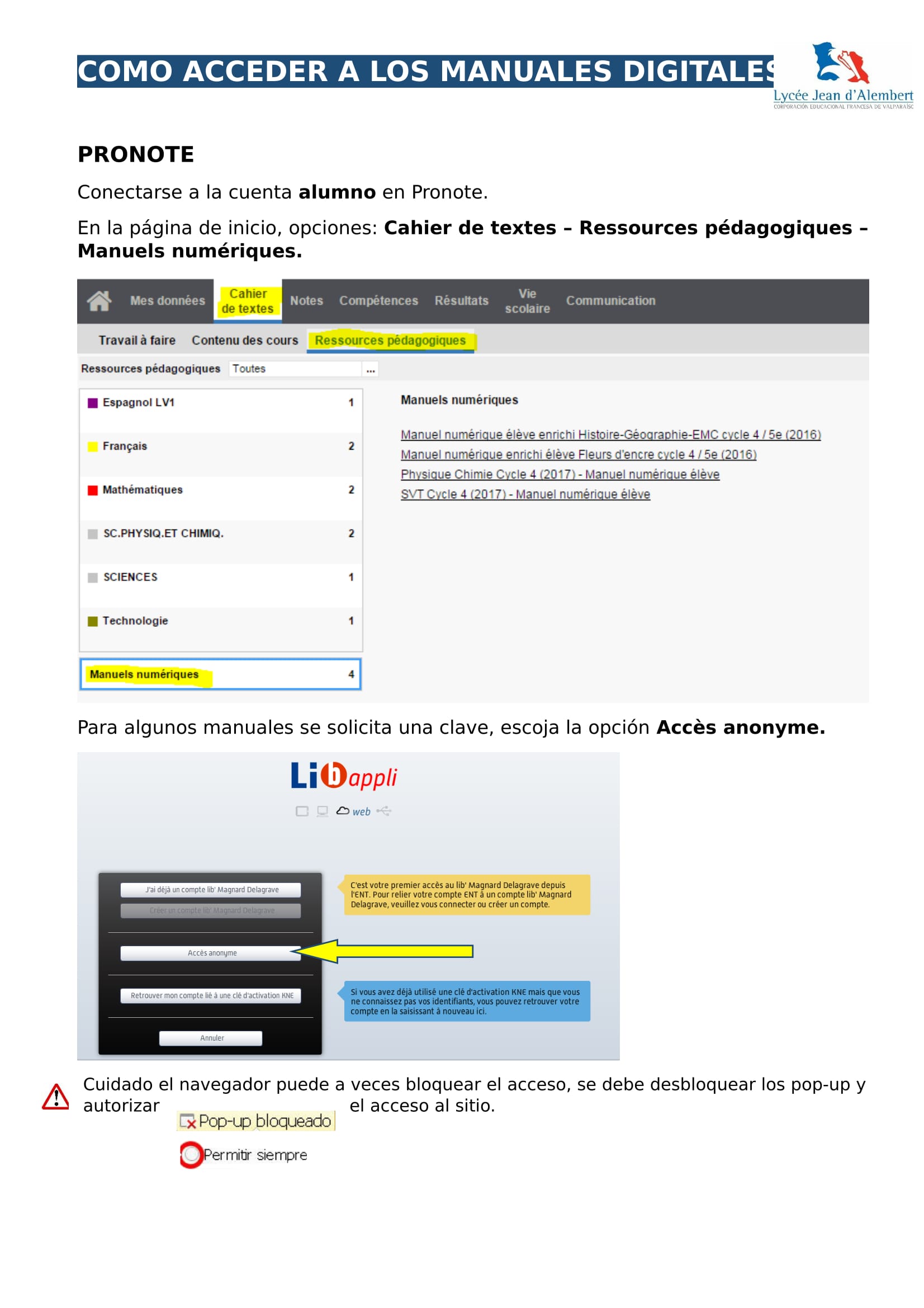 ACCÉDER AUX MANUELS NUMÉRIQUES VIA PRONOTE.