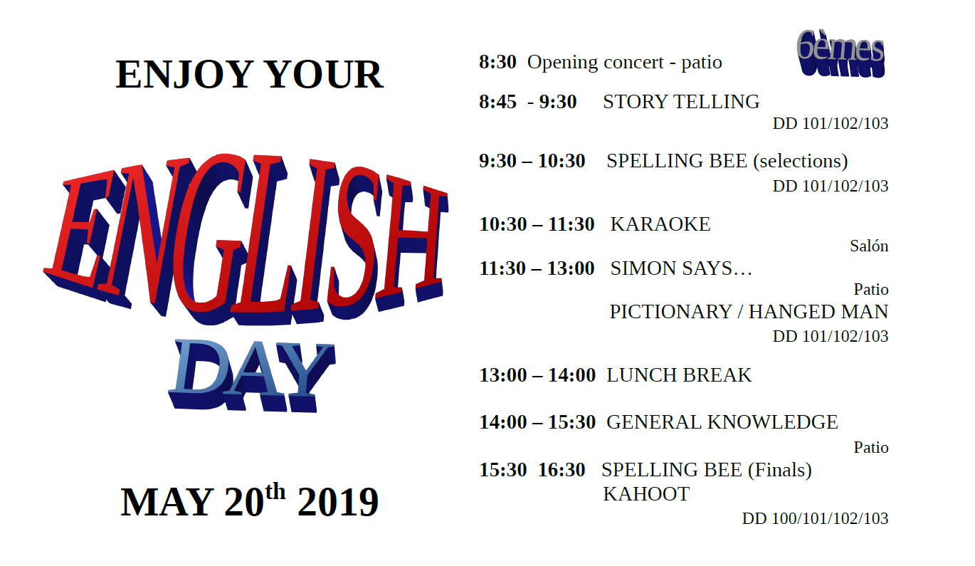 20.05, ENGLISH DAY 2019: DEMANDEZ LE PROGRAMME! 20.05, ENGLISH DAY 2019: DEMANDEZ LE PROGRAMME!