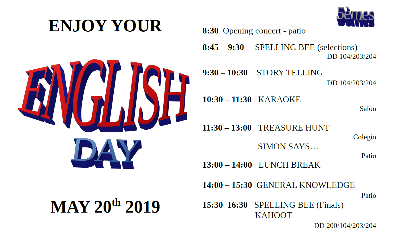 20.05, ENGLISH DAY 2019: DEMANDEZ LE PROGRAMME! 20.05, ENGLISH DAY 2019: DEMANDEZ LE PROGRAMME!