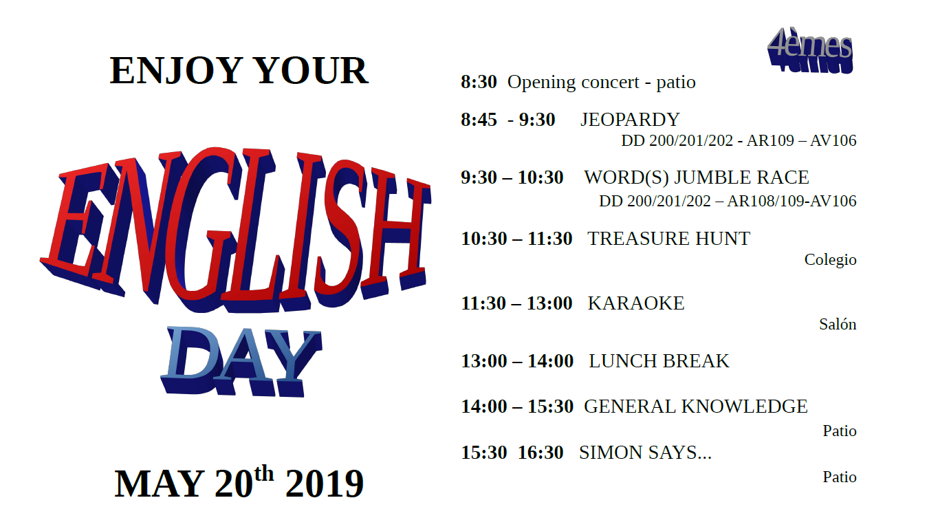 20.05, ENGLISH DAY 2019: DEMANDEZ LE PROGRAMME! 20.05, ENGLISH DAY 2019: DEMANDEZ LE PROGRAMME!