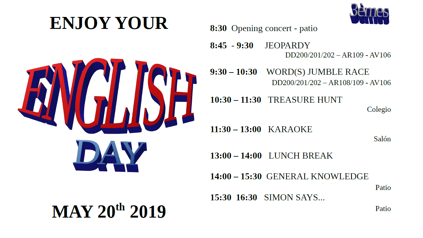 20.05, ENGLISH DAY 2019: DEMANDEZ LE PROGRAMME! 20.05, ENGLISH DAY 2019: DEMANDEZ LE PROGRAMME!