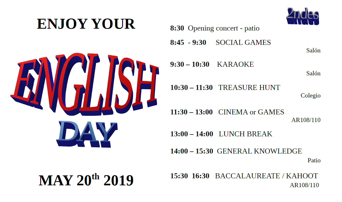 20.05, ENGLISH DAY 2019: DEMANDEZ LE PROGRAMME! 20.05, ENGLISH DAY 2019: DEMANDEZ LE PROGRAMME!