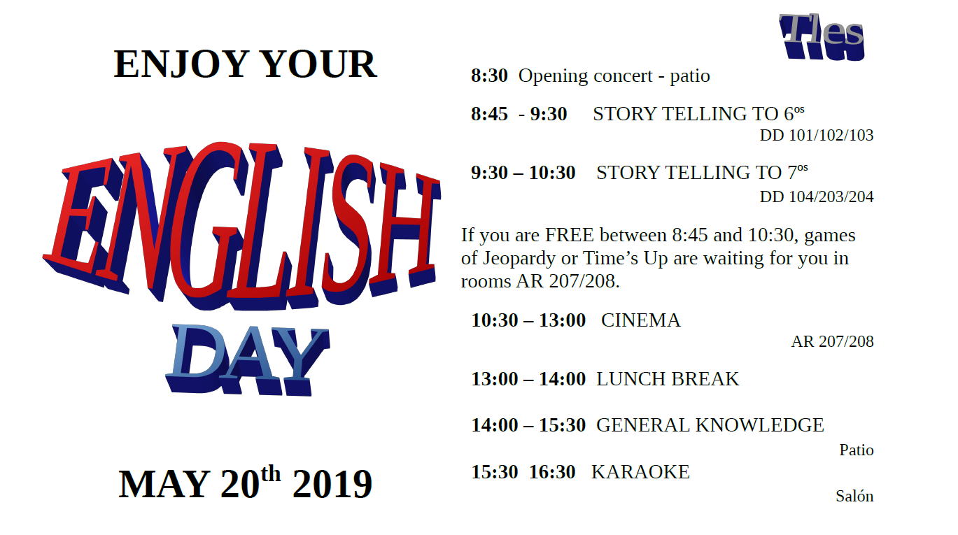 20.05, ENGLISH DAY 2019: DEMANDEZ LE PROGRAMME! 20.05, ENGLISH DAY 2019: DEMANDEZ LE PROGRAMME!