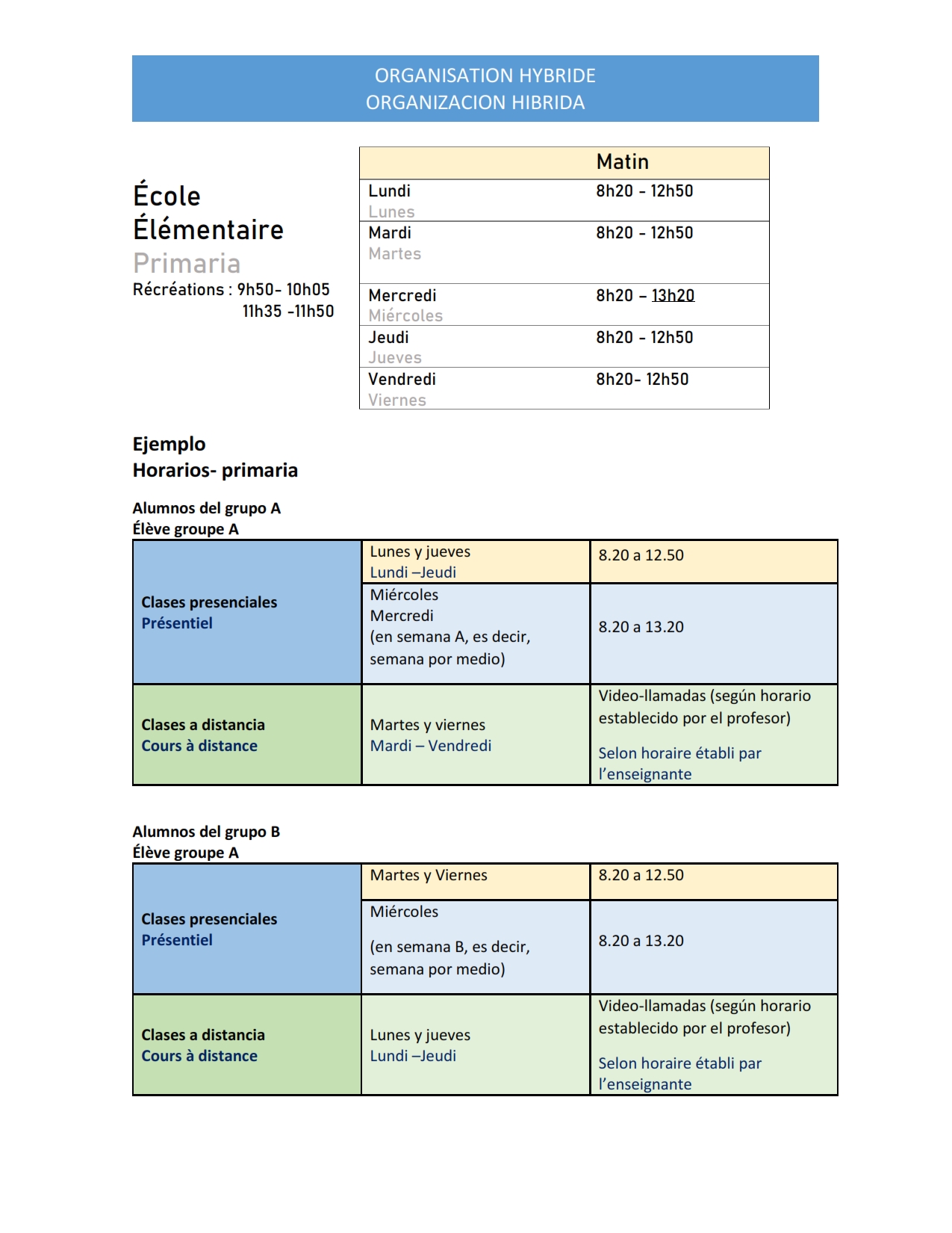 NOUVEAUX HORAIRES 2021 / NUEVOS HORARIOS 2021