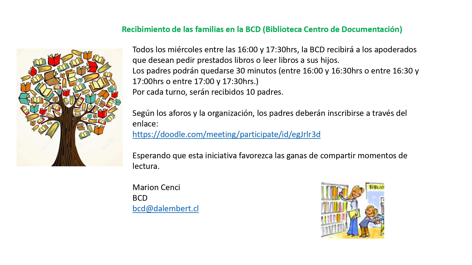 Accueil des parents d’élèves à la BCD (Bibliothèque Centre Documentaire)