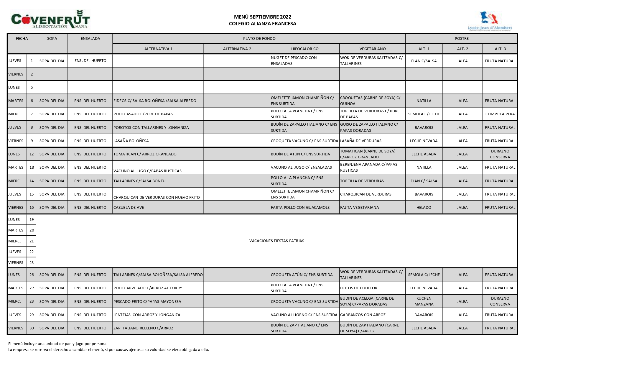 Apertura Cantina para 6º y 7º básico, martes 6 de septiembre