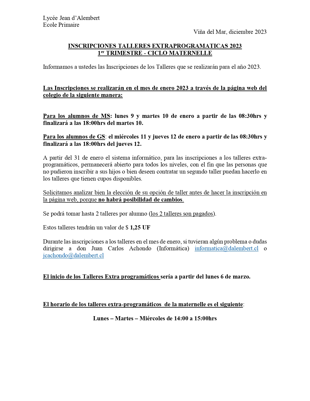 Talleres 1er Semestre 2023 Maternelle