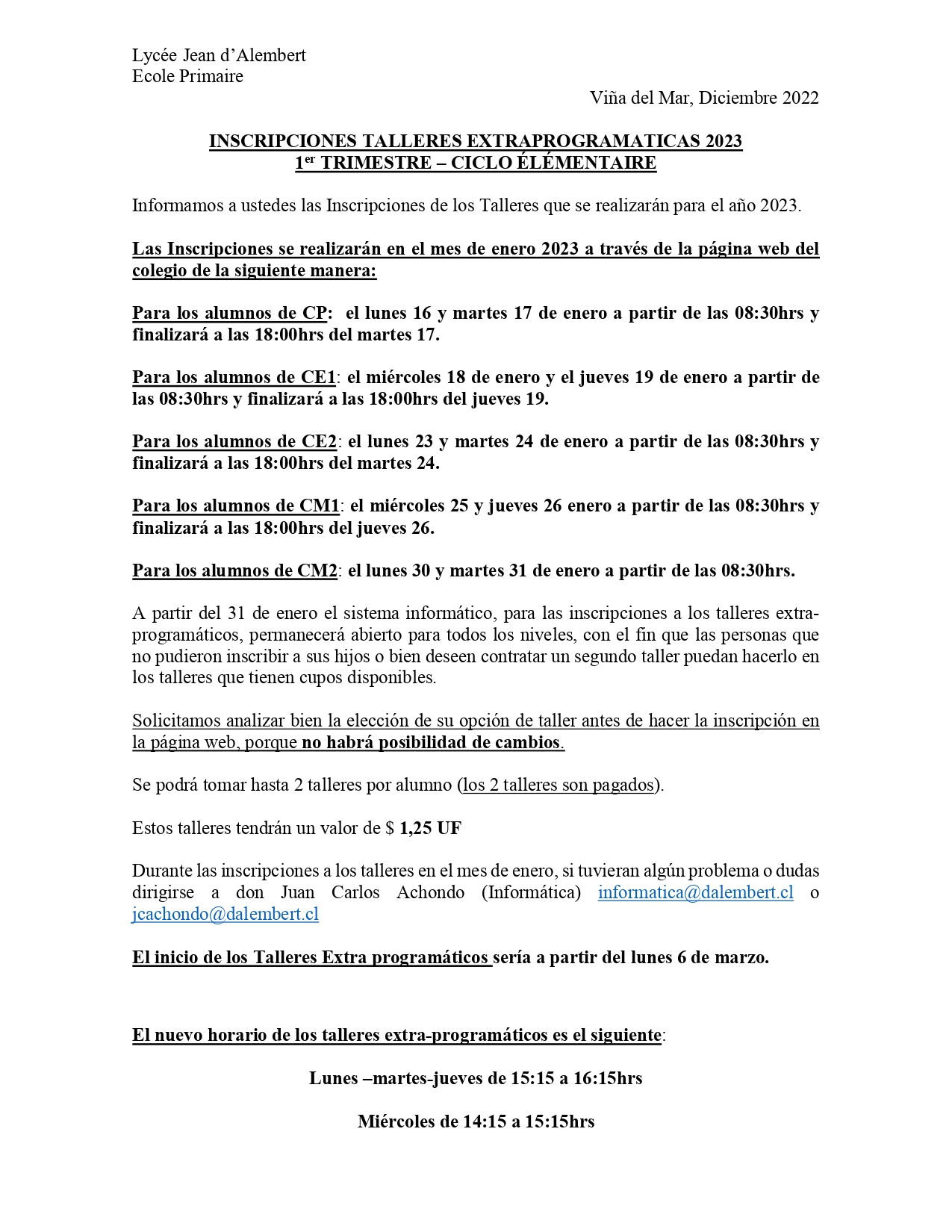 Talleres 1er Semestre 2023 Élémentaire