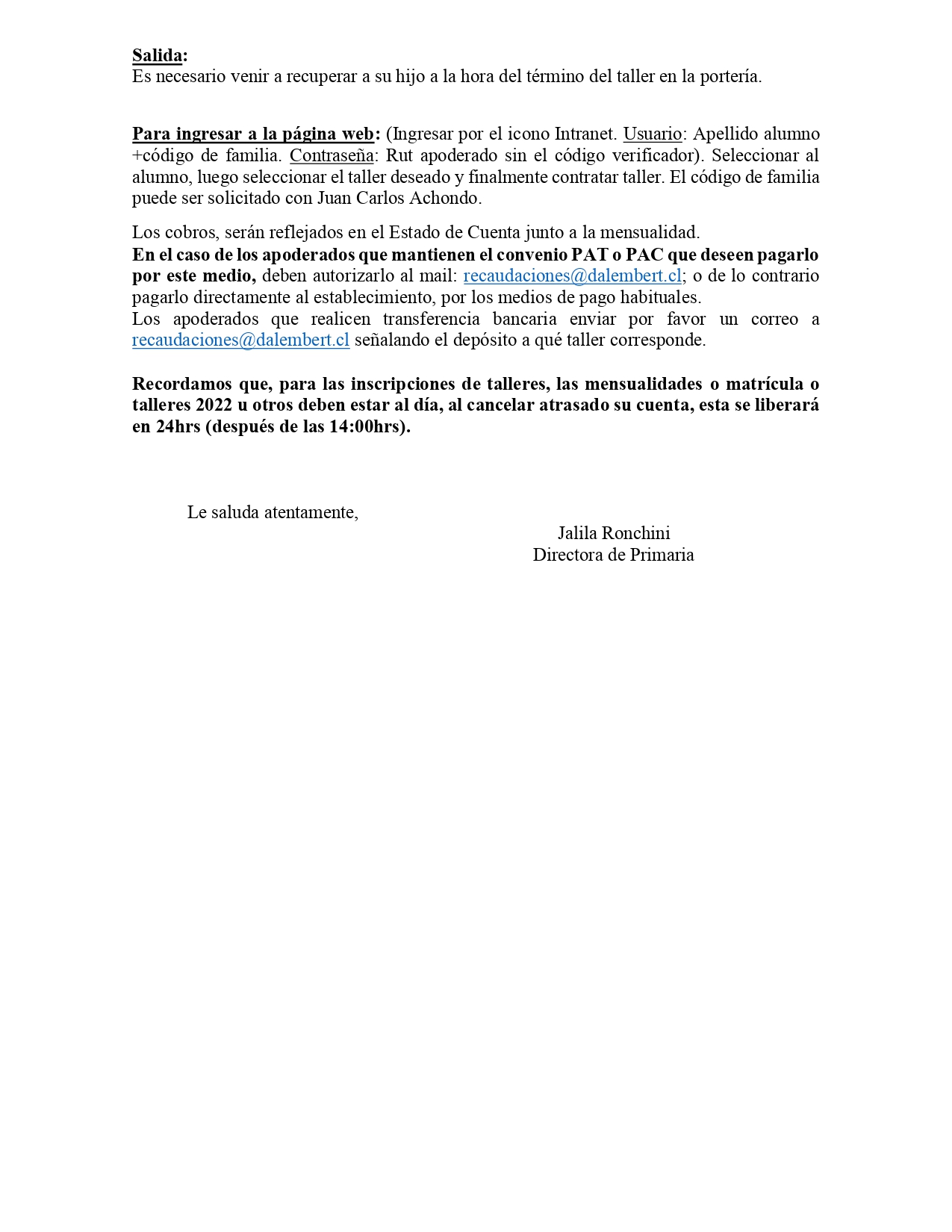 Talleres 1er Semestre 2023 Élémentaire