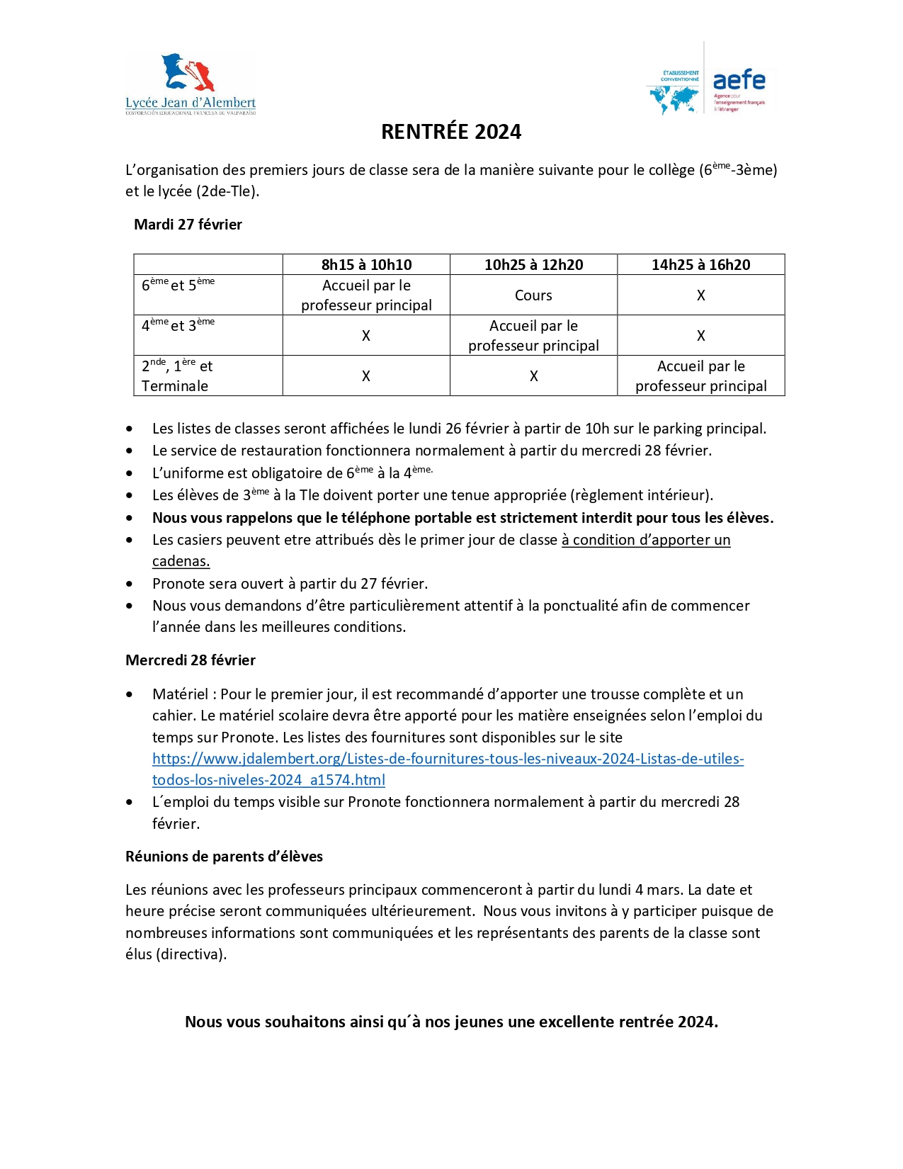 Information Rentrée 2024