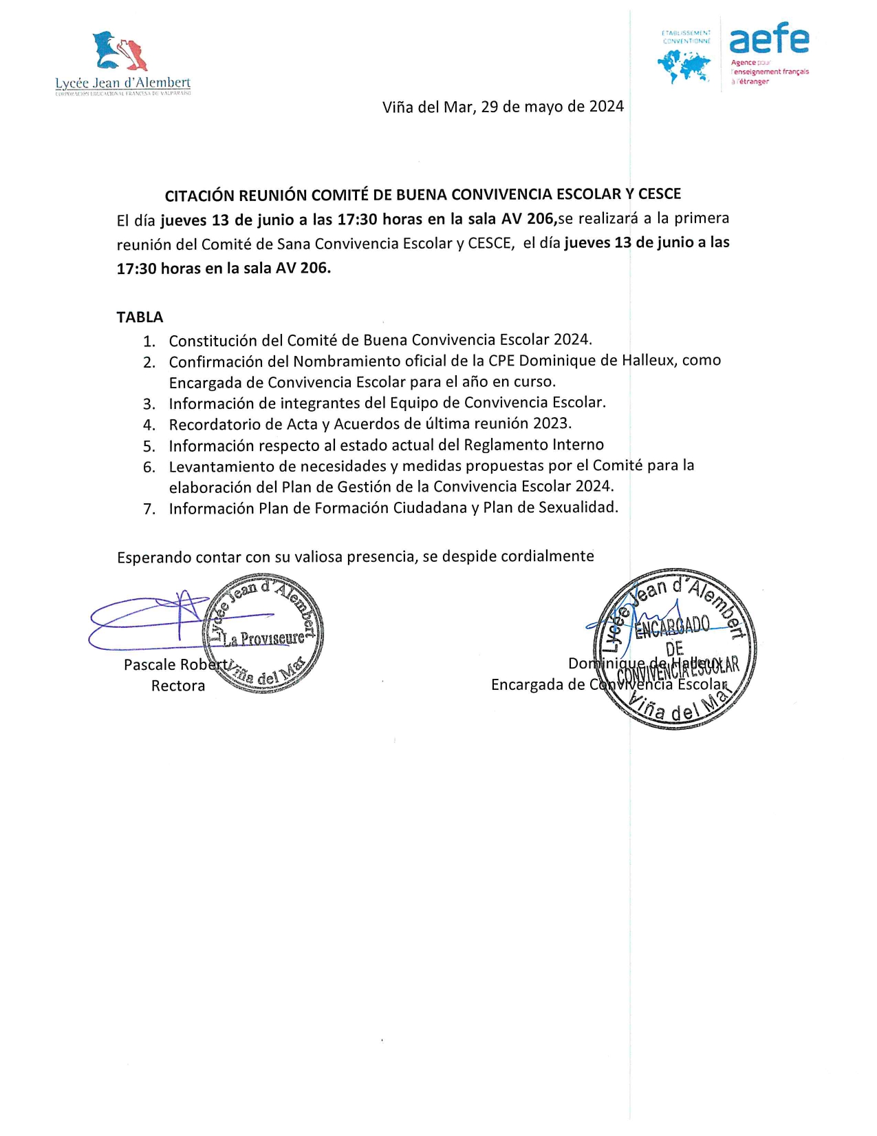 Comité de buena convivencia escolar y CESCE