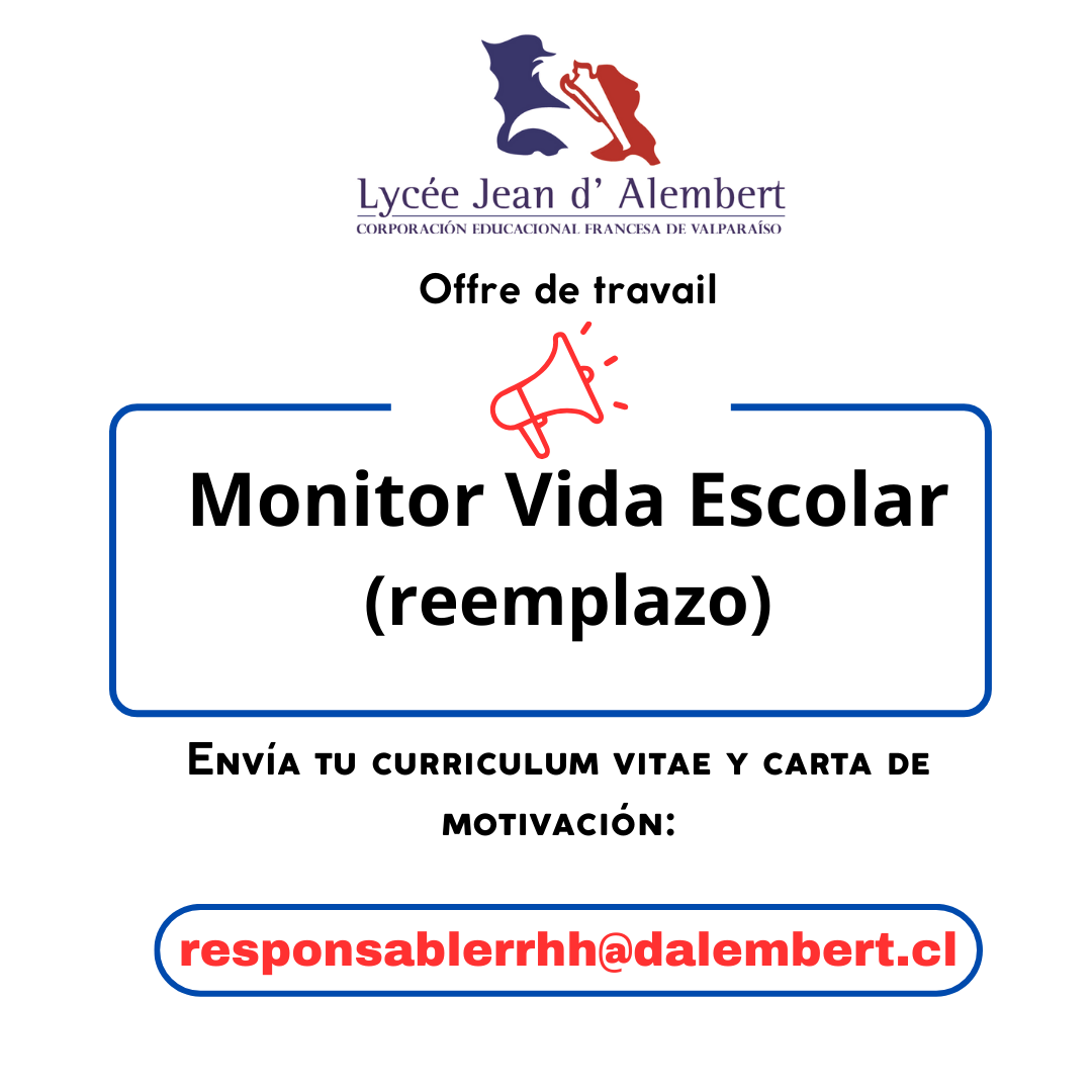 LJDA recrute Monitor Vida Escolar (reemplazo) LJDA recrute Monitor Vida Escolar (reemplazo)