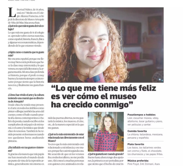 INFLUENCIA DEL ARTE - ENTREVISTA DE NUESTRA ALUMNA POR EL MERCURIO DE VALPARAÍSO