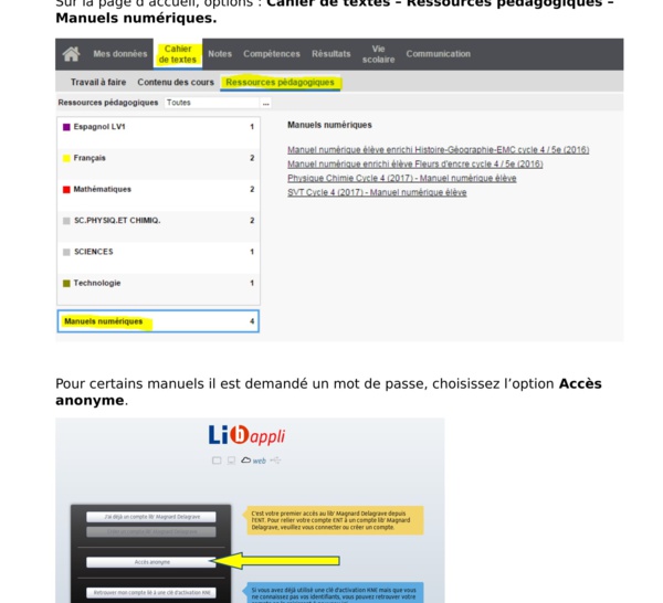 ACCÉDER AUX MANUELS NUMÉRIQUES VIA PRONOTE.