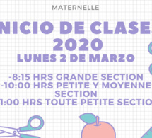  Información inicio de clases 2020: MATERNELLE
