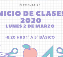 Información inicio de clases 2020: ÉLÉMENTAIRE